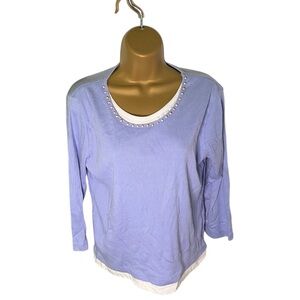 Jason Maxwell Ribbed 3/4 Sleeve Embellished Top Lilac L